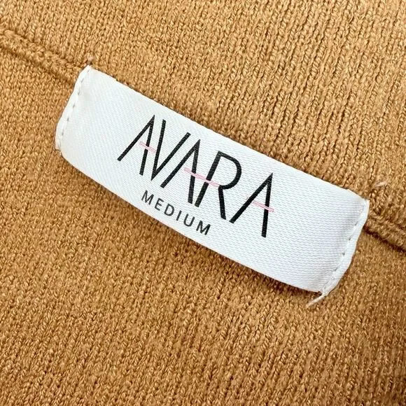 Avara Mock Neck Knit Sweater Top Tan with Navy Border Size M Medium EUC! - Picture 4 of 6